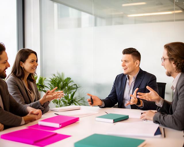 Consultant bespreekt strategie met team in moderne kantooromgeving